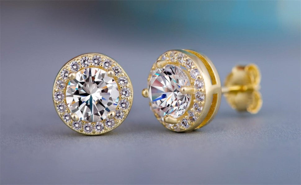Halo Stud Round Crystal Earrings – Gold Tone or Silver Tone