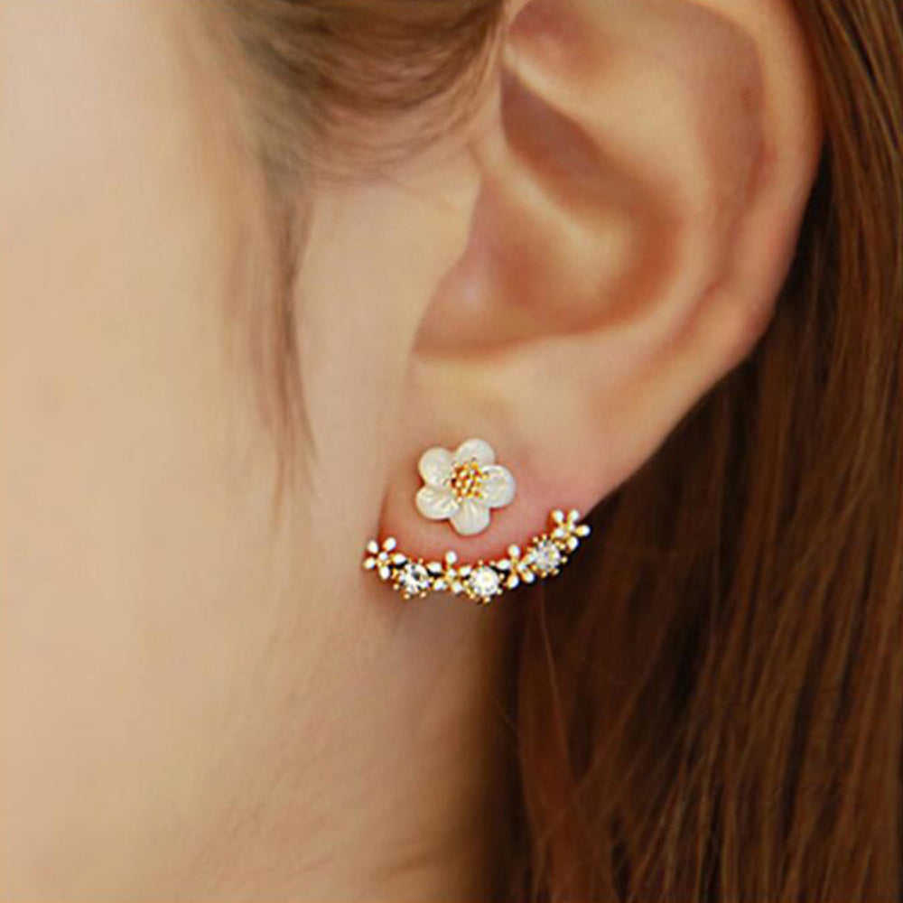Small daisy flower back hanging earrings – Gold or Silver