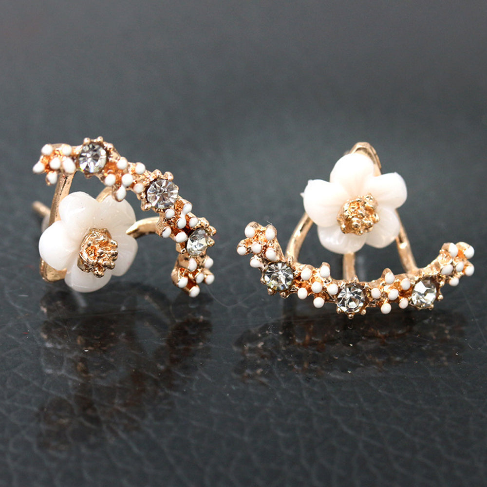 Small daisy flower back hanging earrings – Gold or Silver