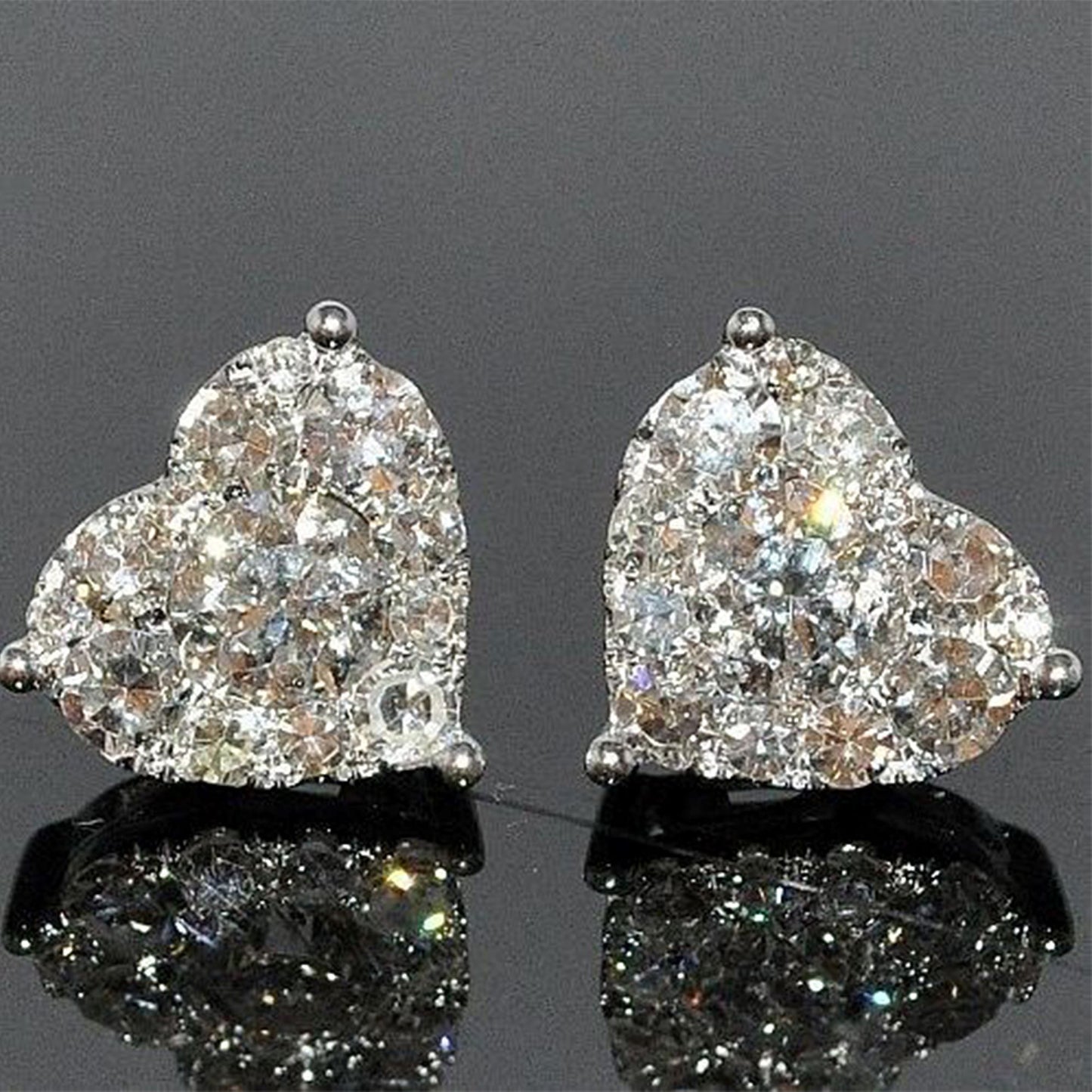 Glistering Crystal-Filled Heart Silver Studs Earrings