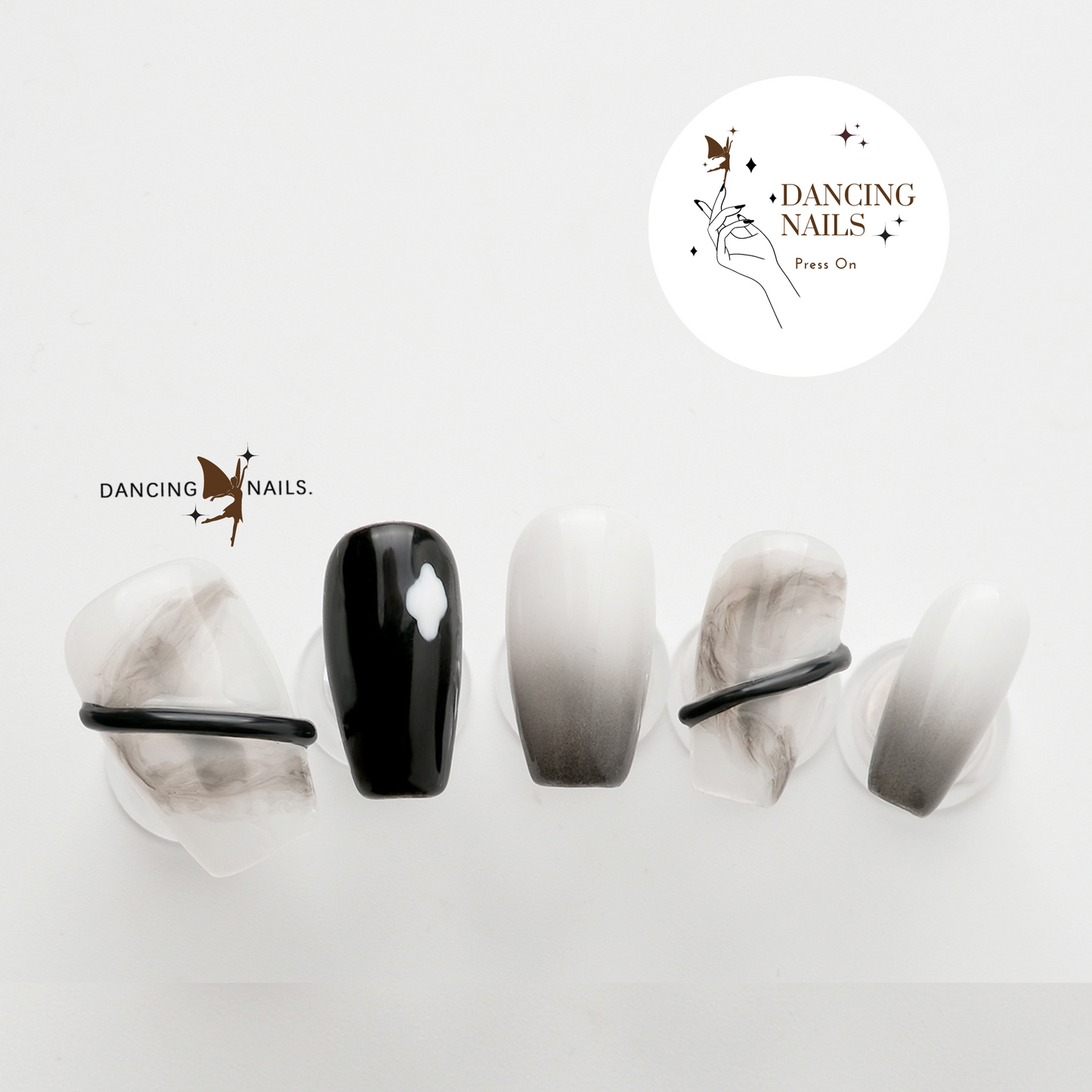 Mono Classic Handmade Press On Nail Black Ombre Coffin