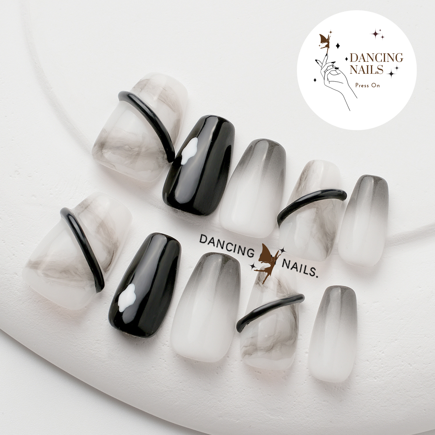 Mono Classic Handmade Press On Nail Black Ombre Coffin