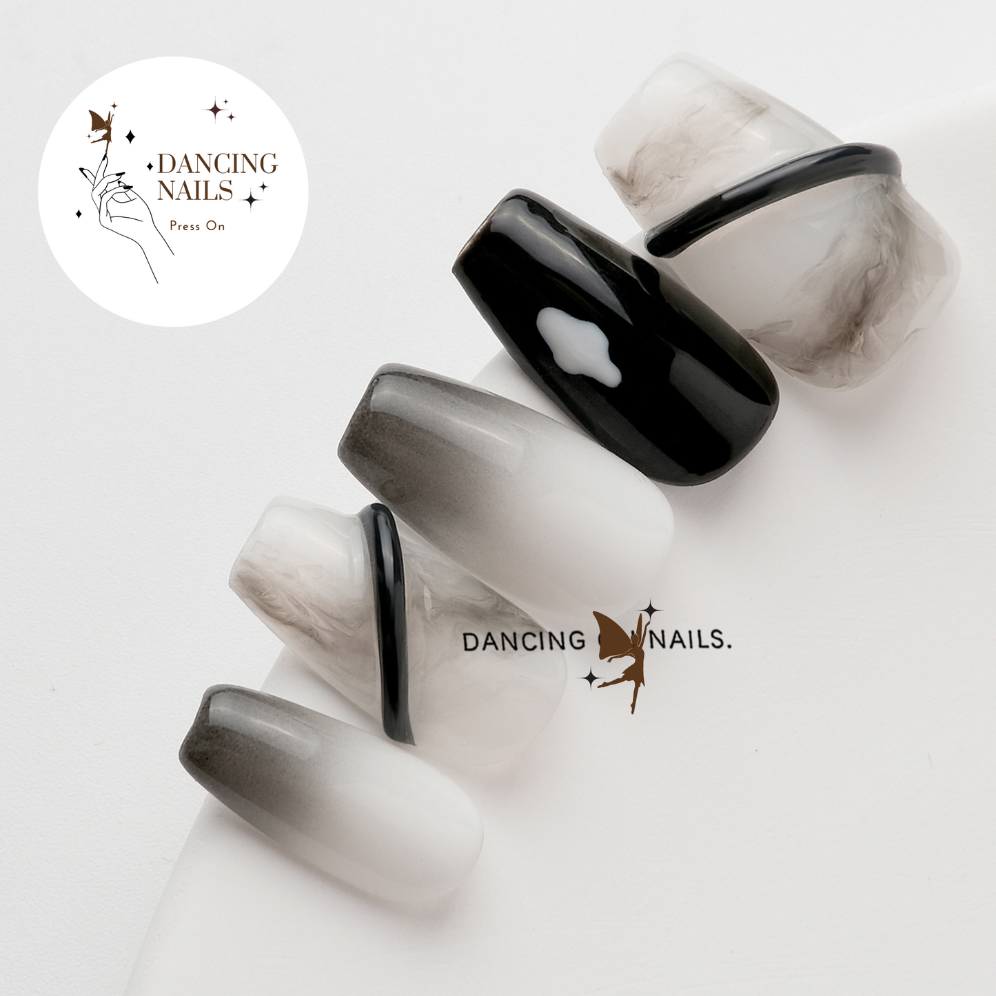 Mono Classic Handmade Press On Nail Black Ombre Coffin