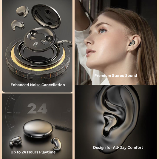 Mini Wireless Sleep Earbuds – Bluetooth 5.3, In-Ear Noise-Cancelling with Mic, 24H Playtime, Waterproof, LED Display, Touch Control, USB-C Charging