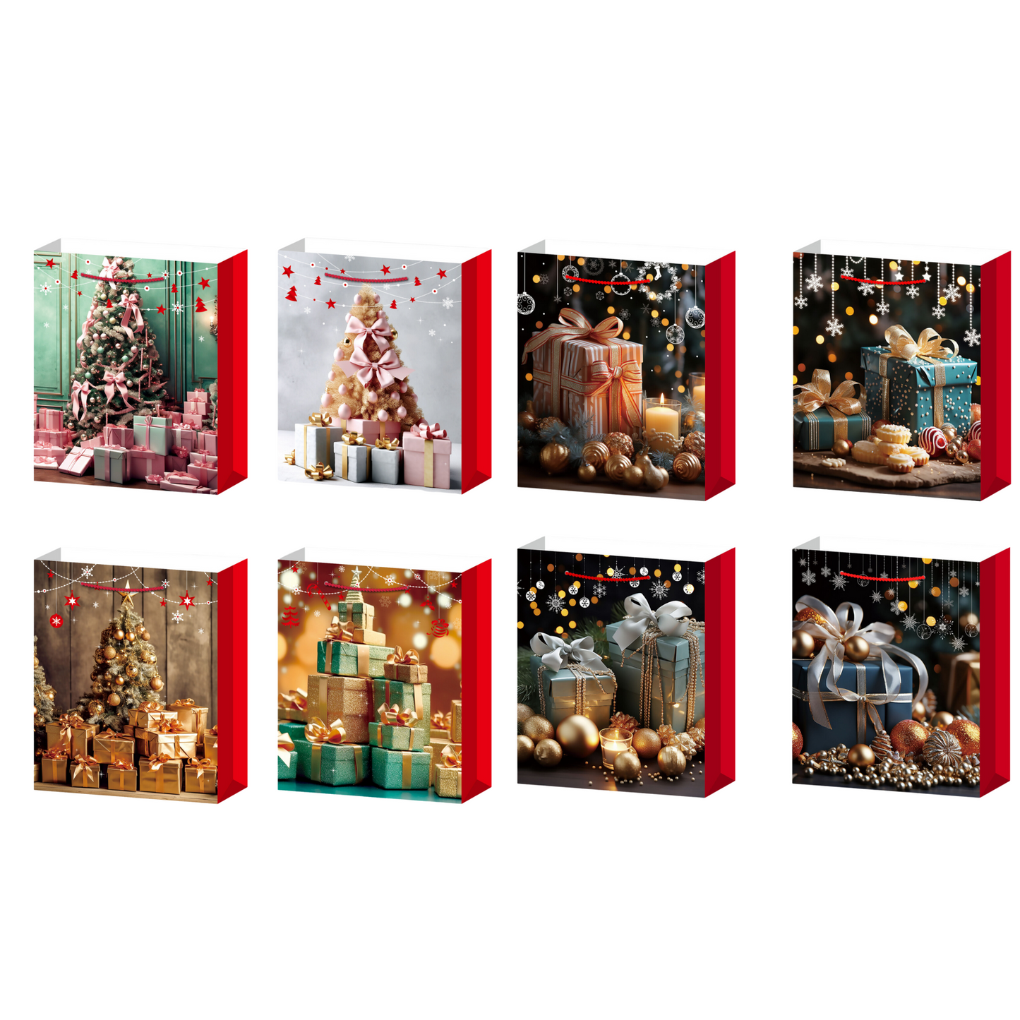Christmas Theme Shopping Gift Present Premium Paper Tote Carry Bags Mixed 10PC