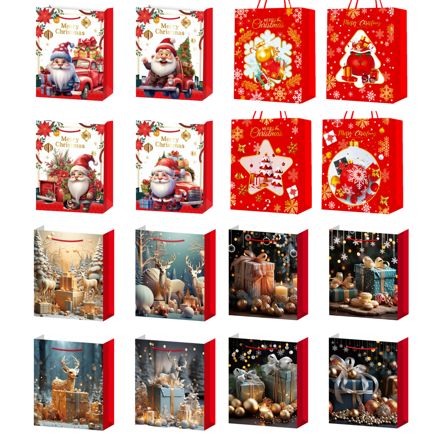 Christmas Theme Shopping Gift Present Premium Paper Tote Carry Bags Mixed 10PC