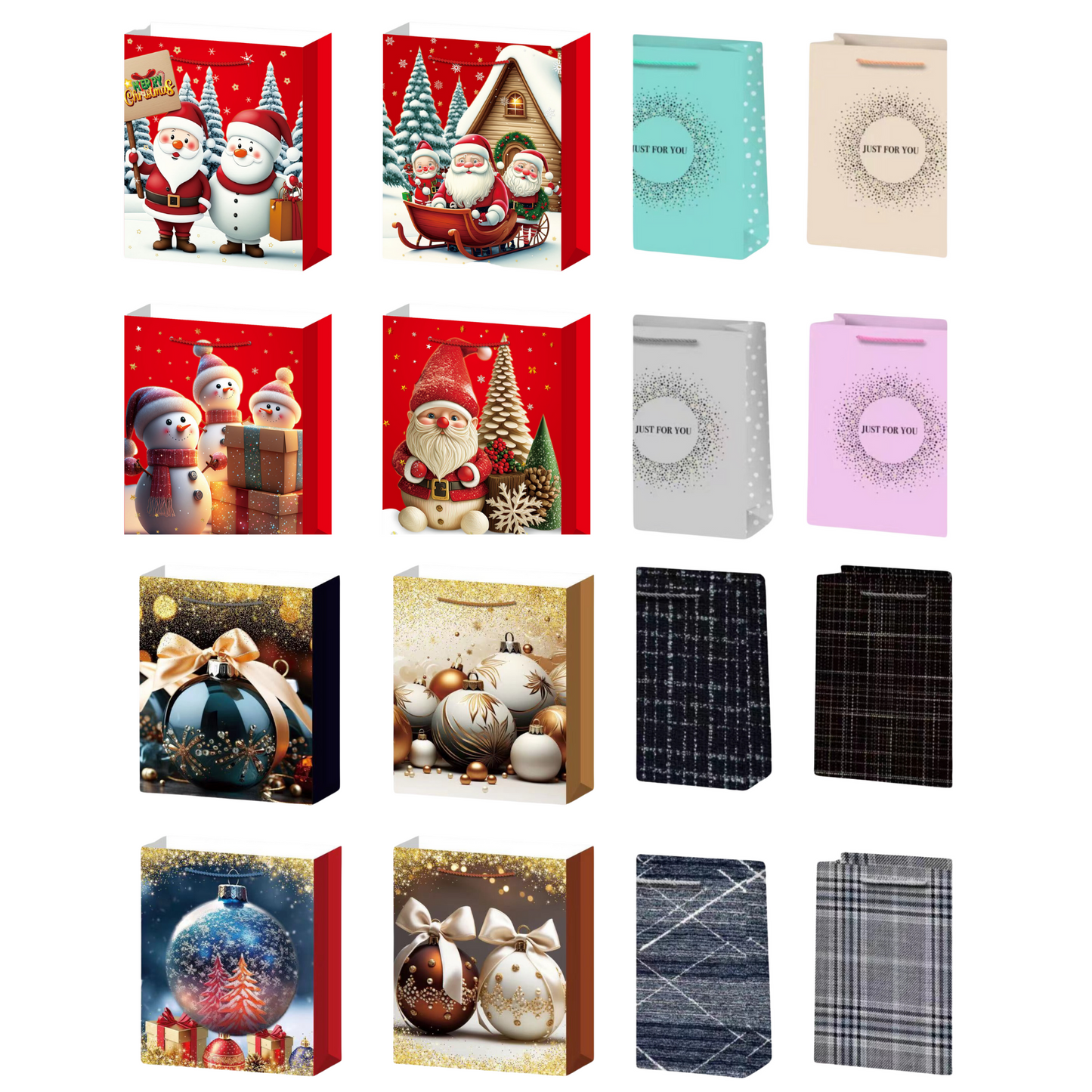 Christmas Theme Shopping Gift Present Premium Paper Tote Carry Bags Mixed 10PC