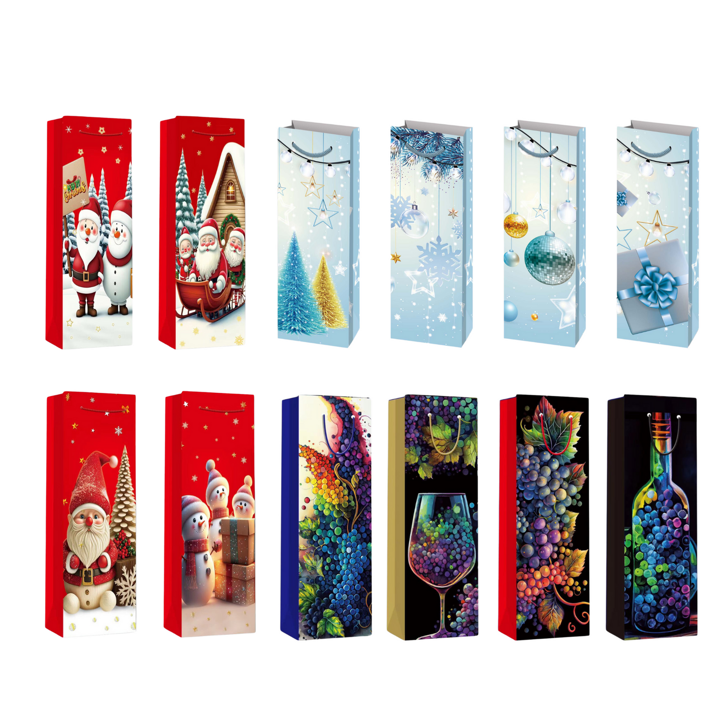 Christmas Theme Shopping Gift Present Premium Paper Tote Carry Bags Mixed 10PC