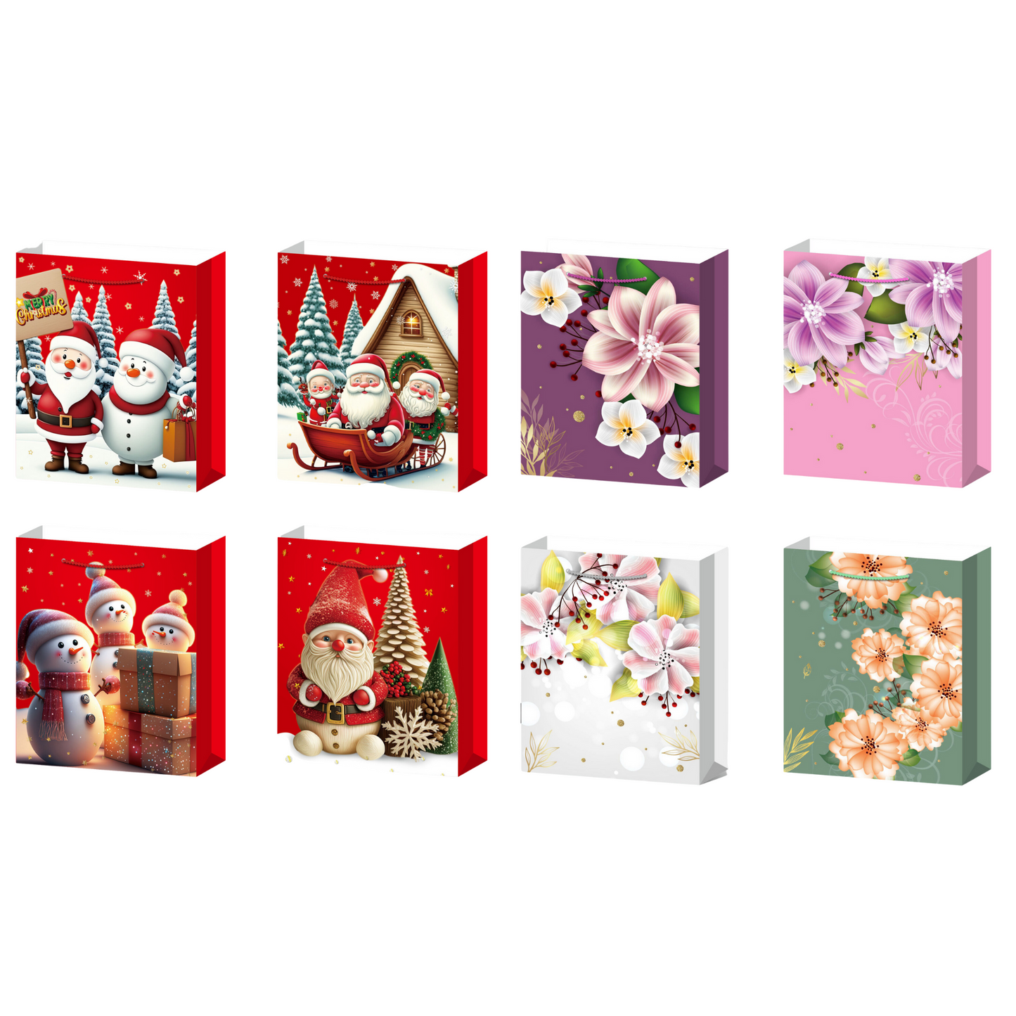 Christmas Theme Shopping Gift Present Premium Paper Tote Carry Bags Mixed 10PC