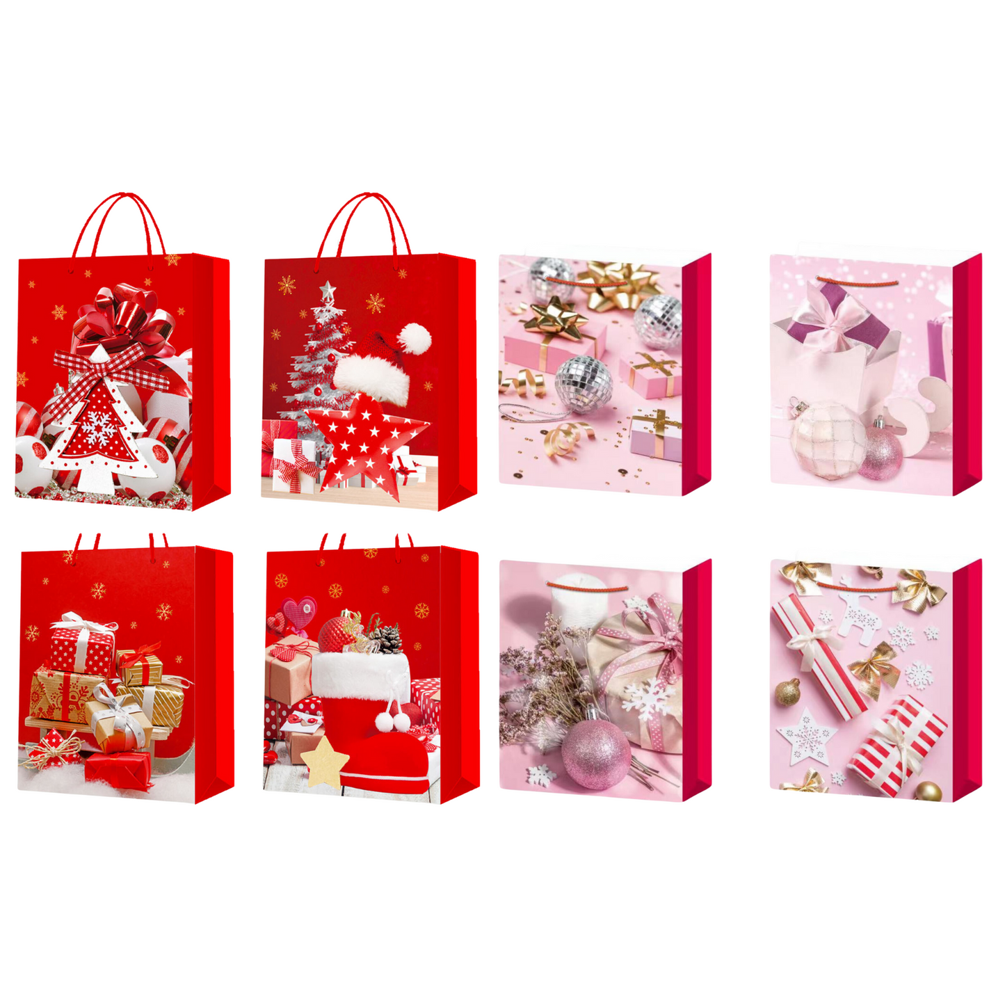 Christmas Theme Shopping Gift Present Premium Paper Tote Carry Bags Mixed 10PC