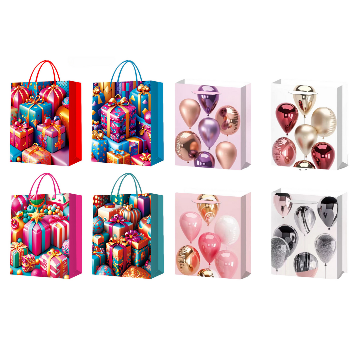 Christmas Theme Shopping Gift Present Premium Paper Tote Carry Bags Mixed 10PC