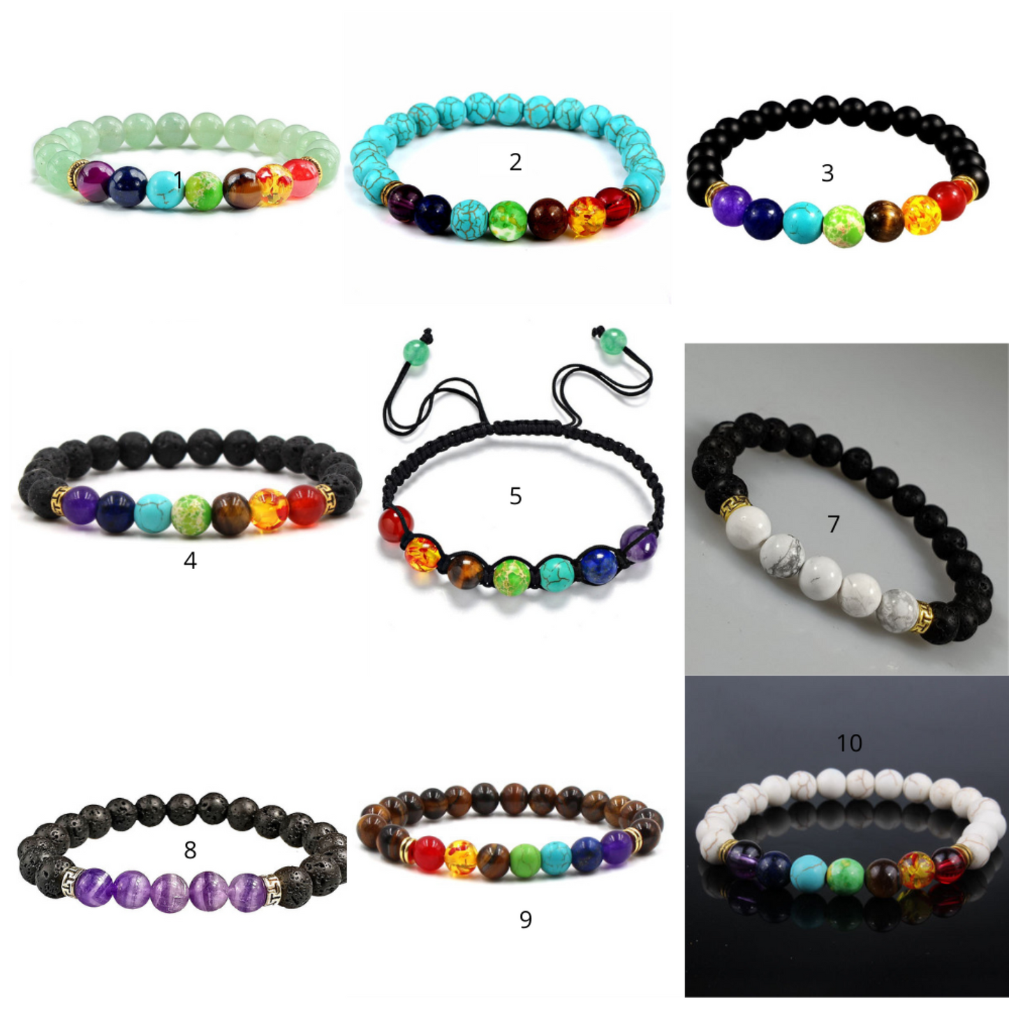 Unisex Men Women lava 7 chakra stone colourful Bead bracelet 8mm beads