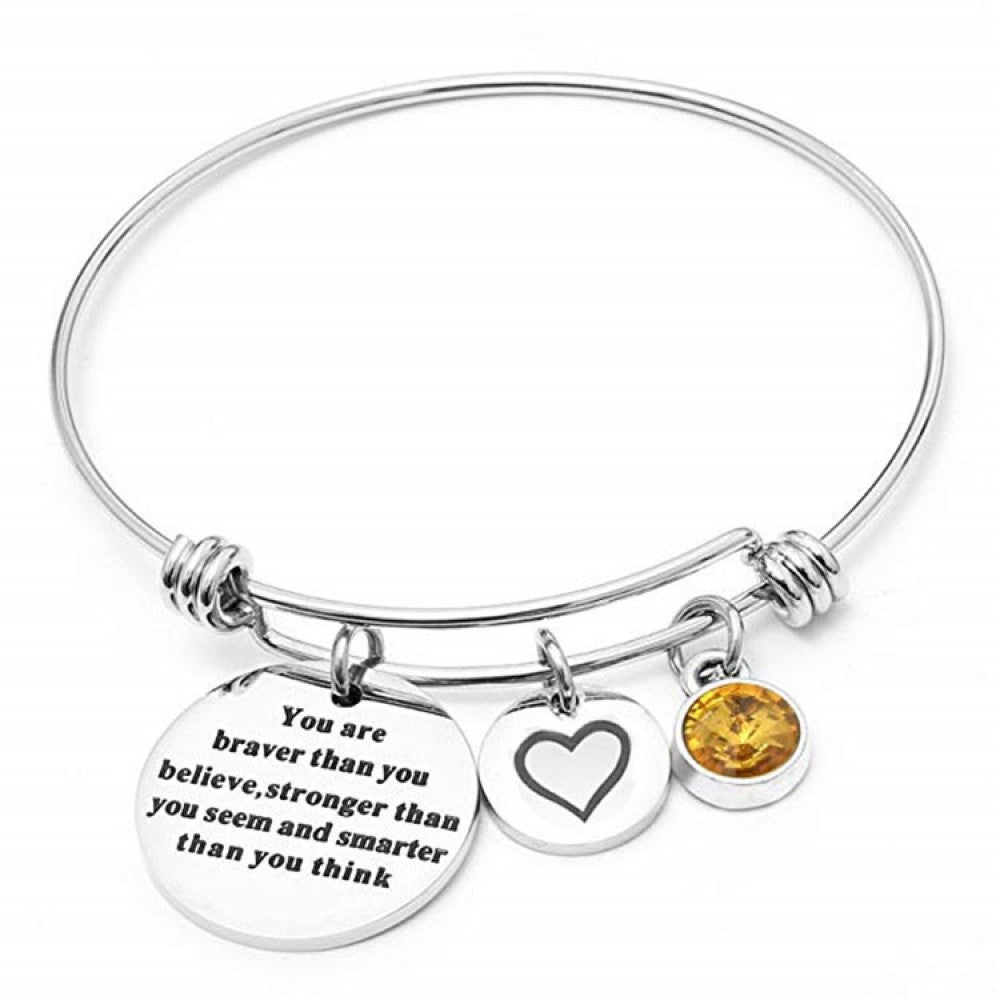 Crystal love charm Adjustable bangle bracelet – Green, Blue or Amber