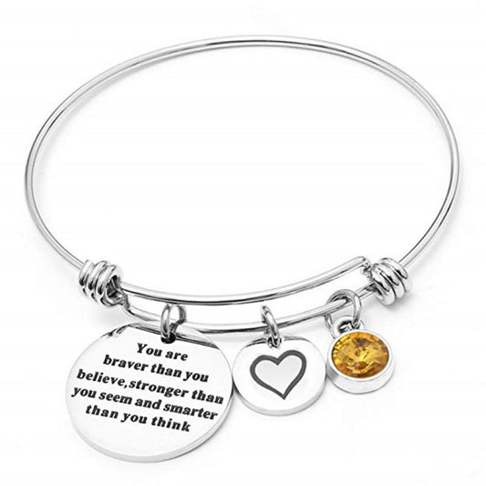 Crystal love charm Adjustable bangle bracelet – Green, Blue or Amber