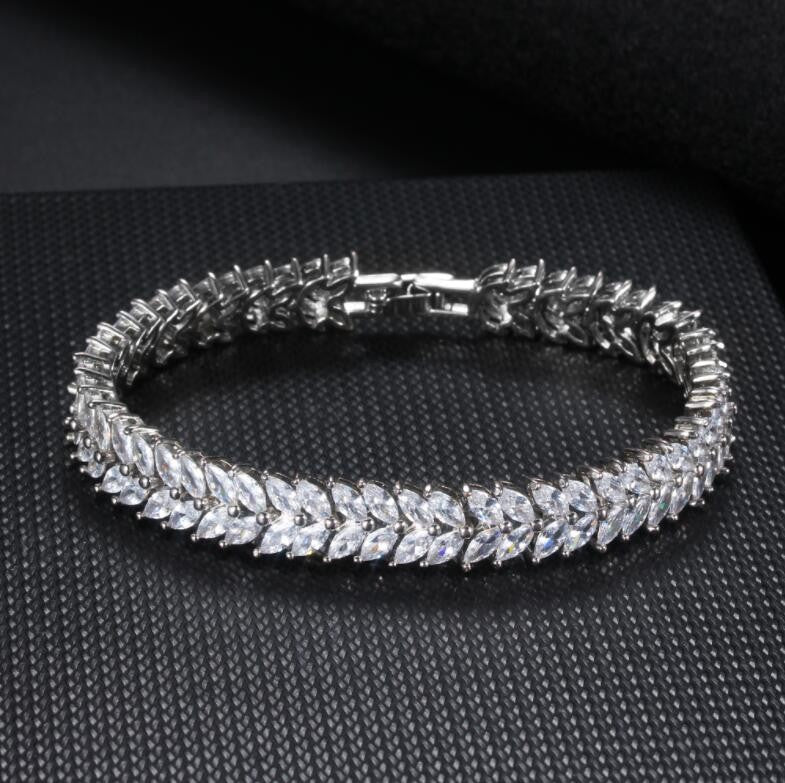 Stunning Leaf Crystal Bracelet- Rose Gold Tone or Silver Tone