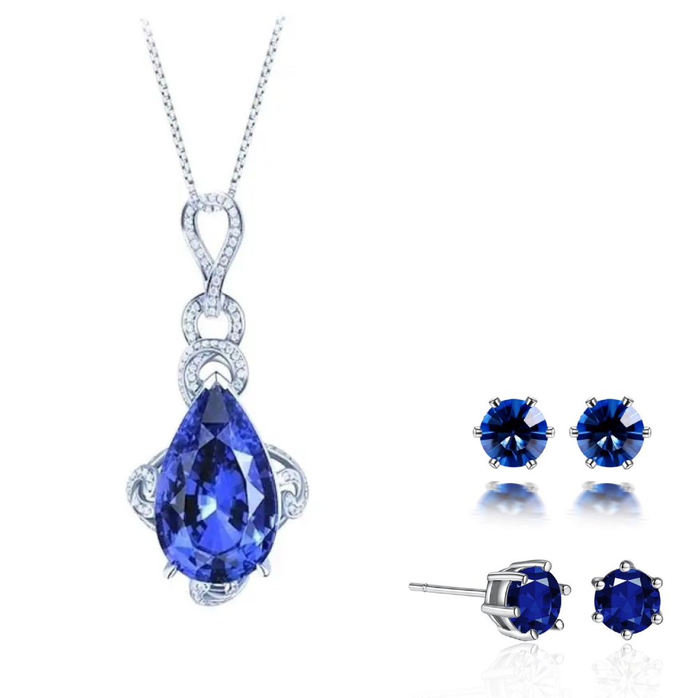 Blue Teardrop Pendant and Earrings Set