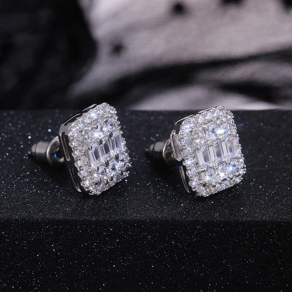 Crystal Filled Square Zircon Stud Earrings