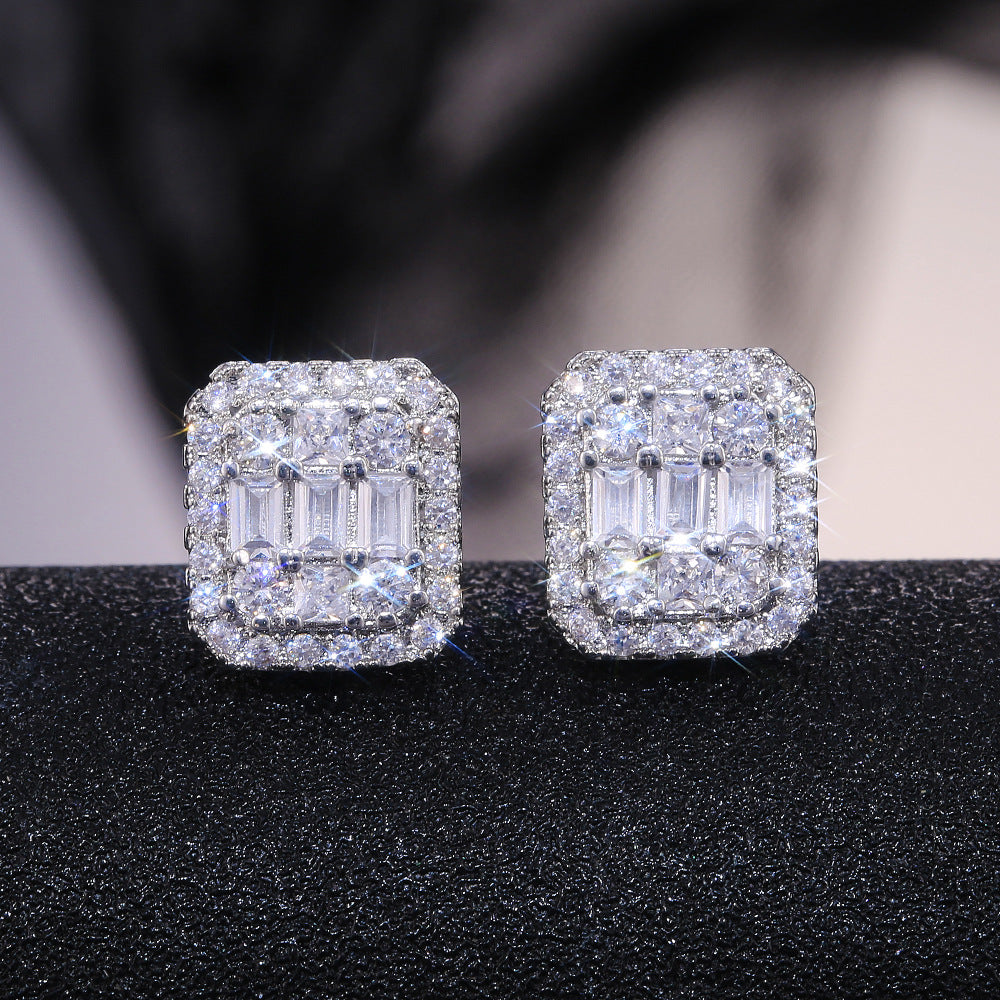 Crystal Filled Square Zircon Stud Earrings