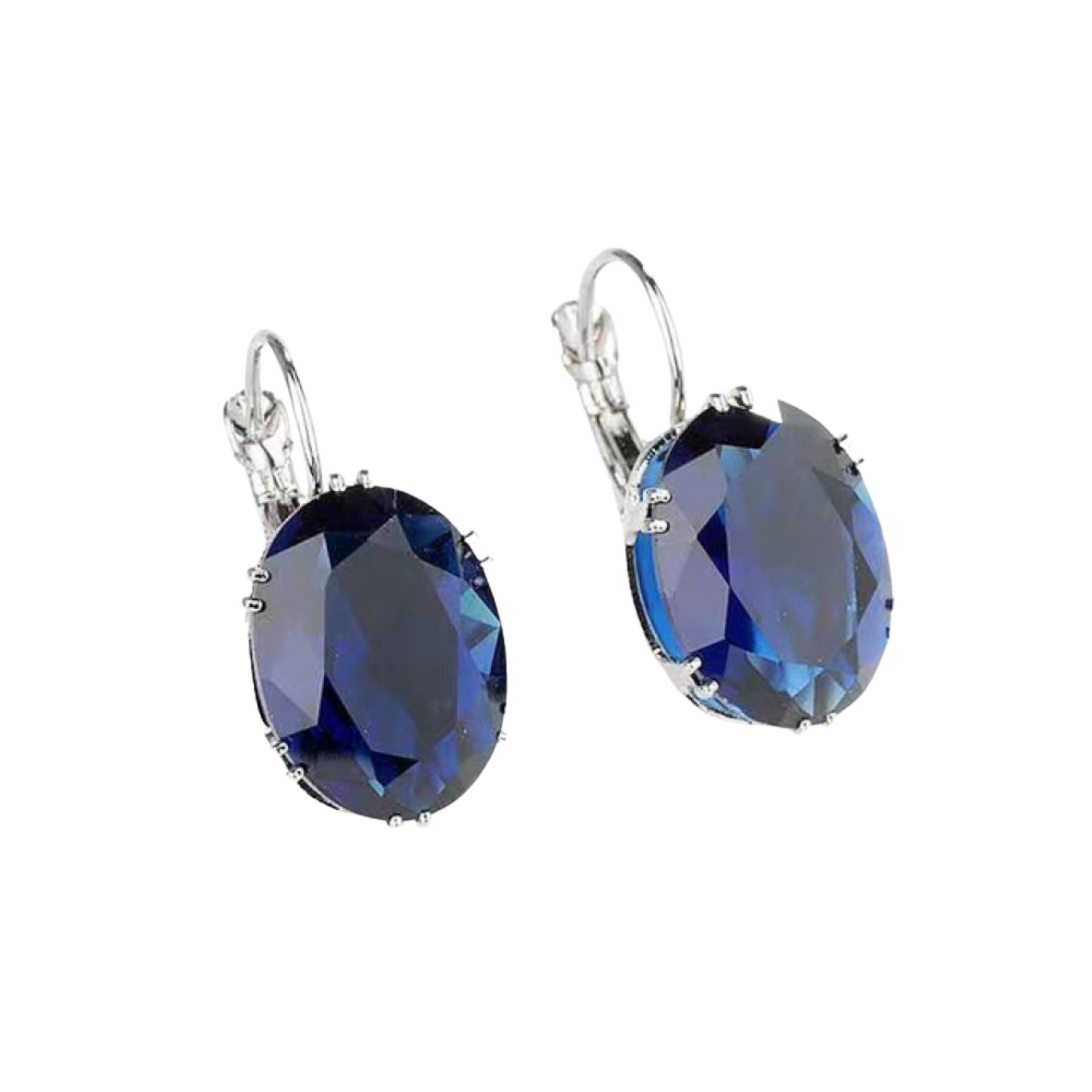 Stunning Sapphire Blue Oval zircon Crystal drop earrings