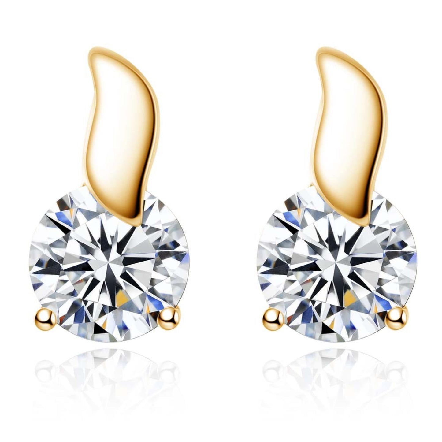 Golden Leaf Stud Earrings with Clear Crystal