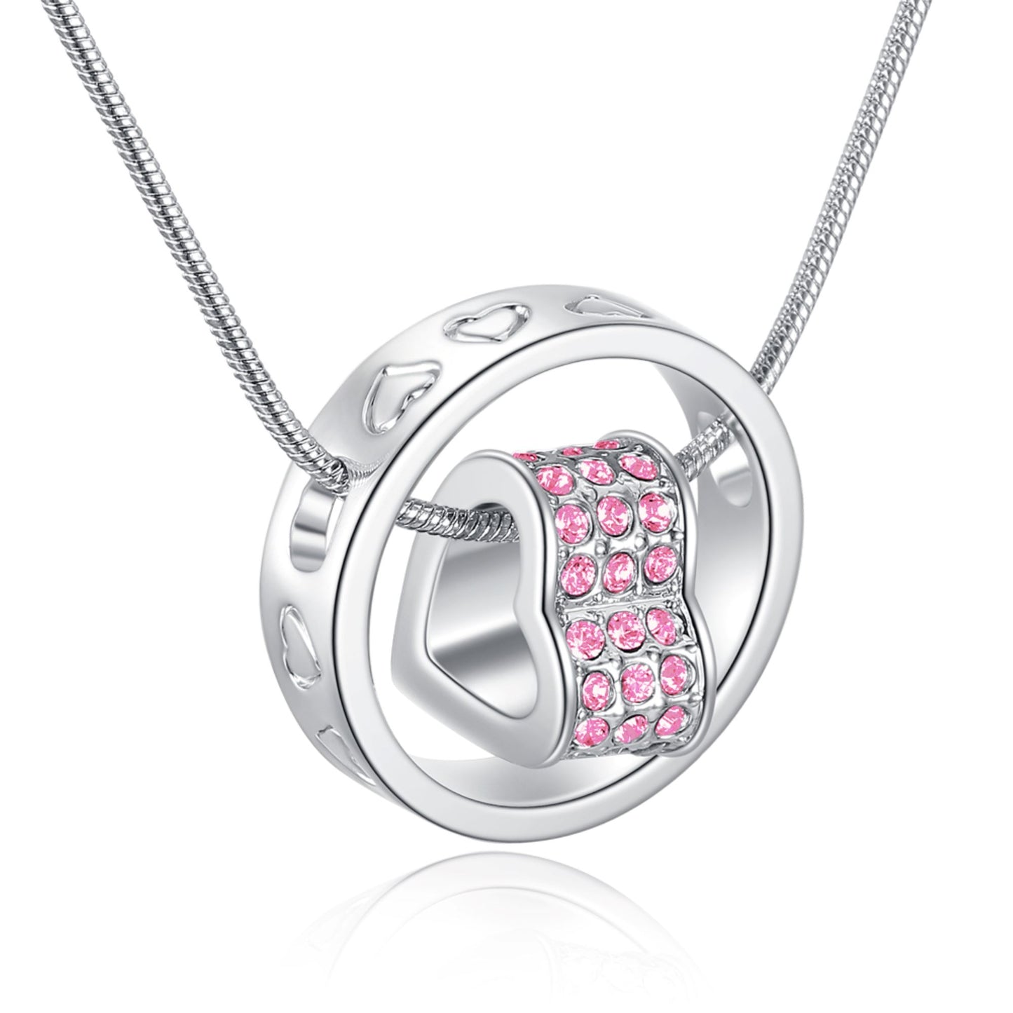 Silver Ring and Pink Crystal Heart Necklace