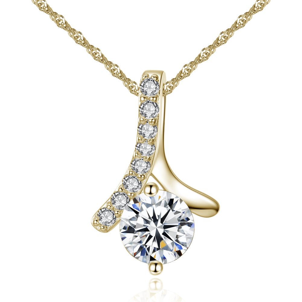 Simulated Diamond Solitaire Crystal Pendant – Gold or Silver