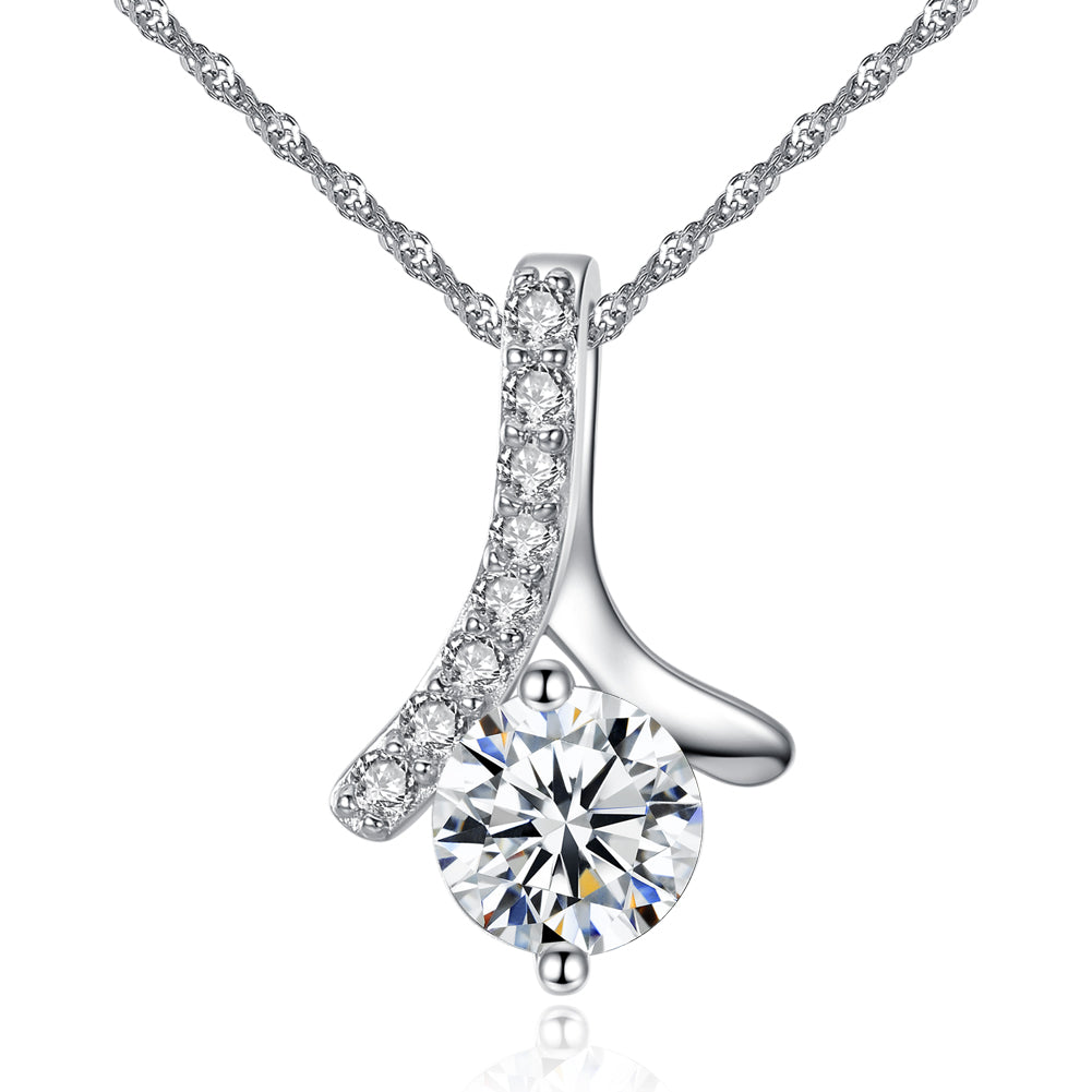Simulated Diamond Solitaire Crystal Pendant – Gold or Silver