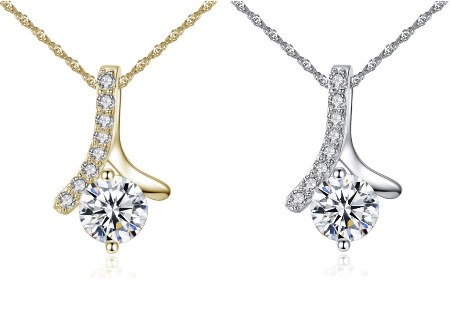 Simulated Diamond Solitaire Crystal Pendant – Gold or Silver