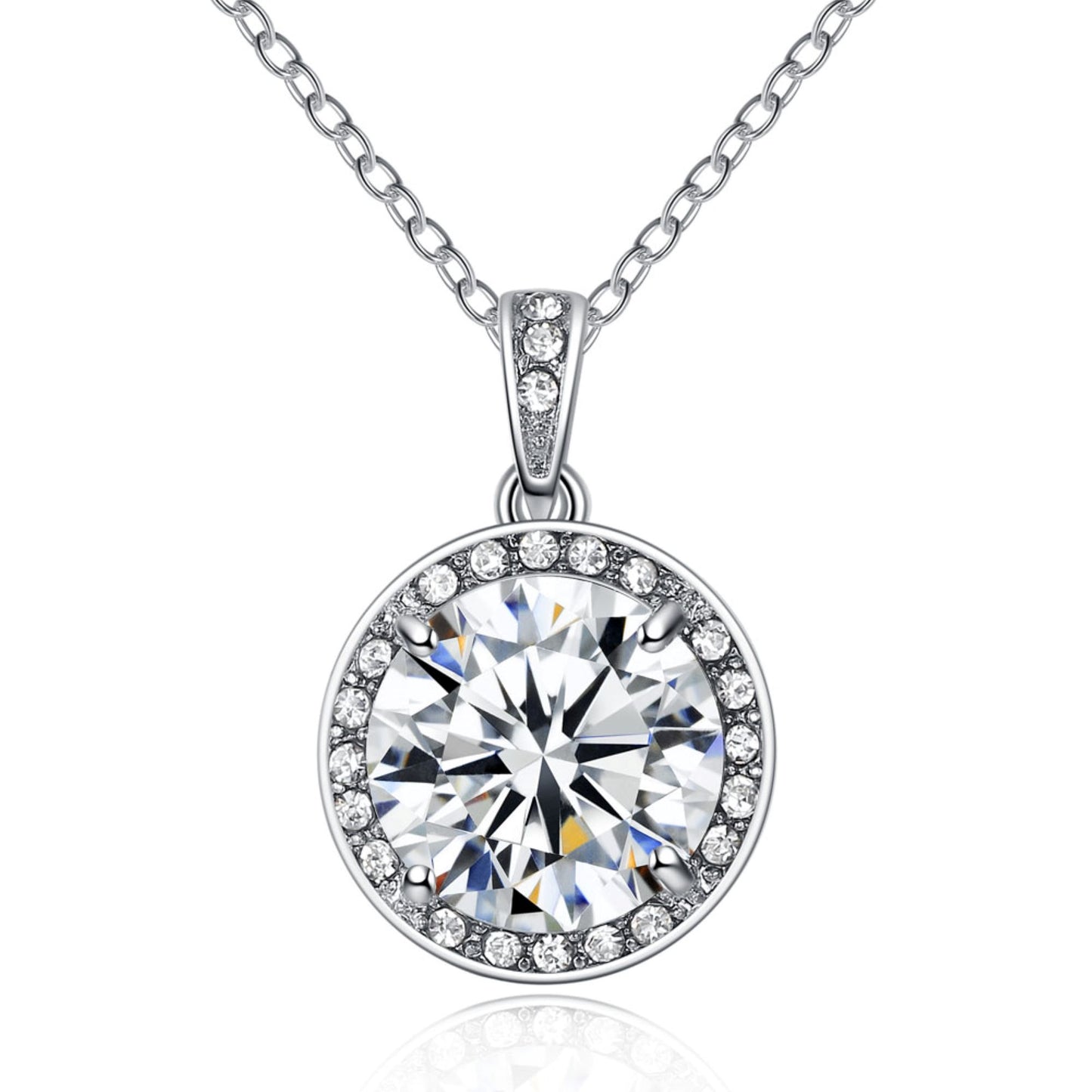 Classy Round Silver Clear Crystal Pendant