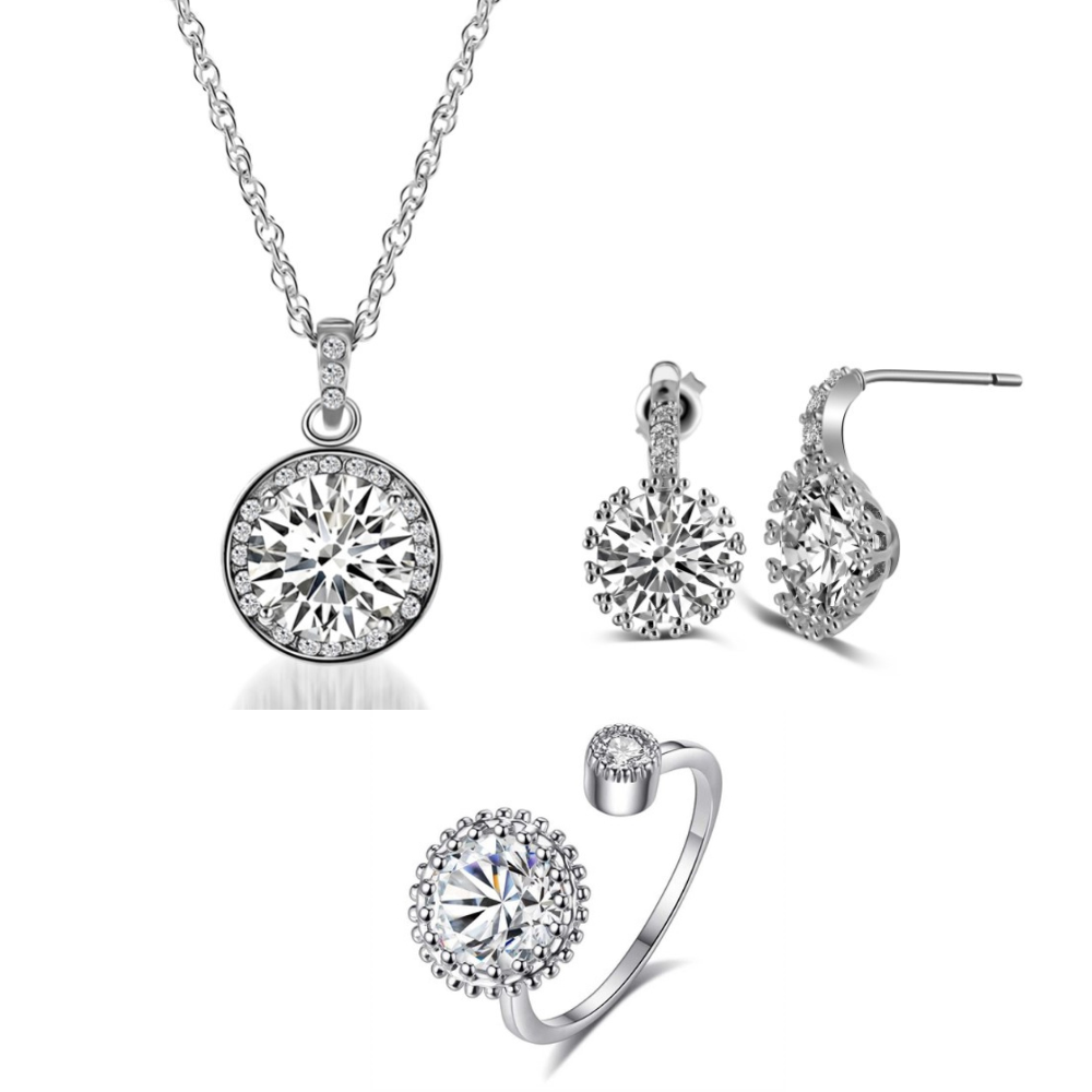 Crystal Necklace Earrings Ring Tri-Set