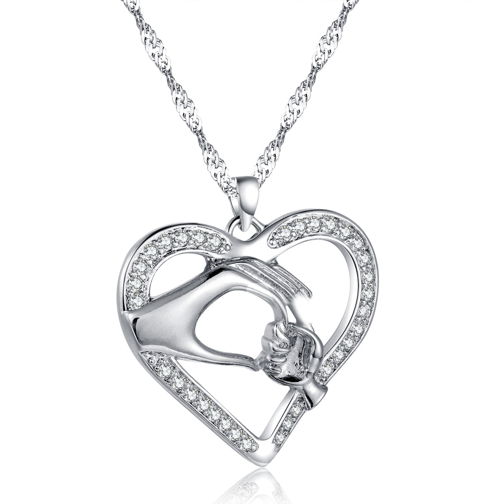 Caring Hands Two Tone Crystal Heart Pendant