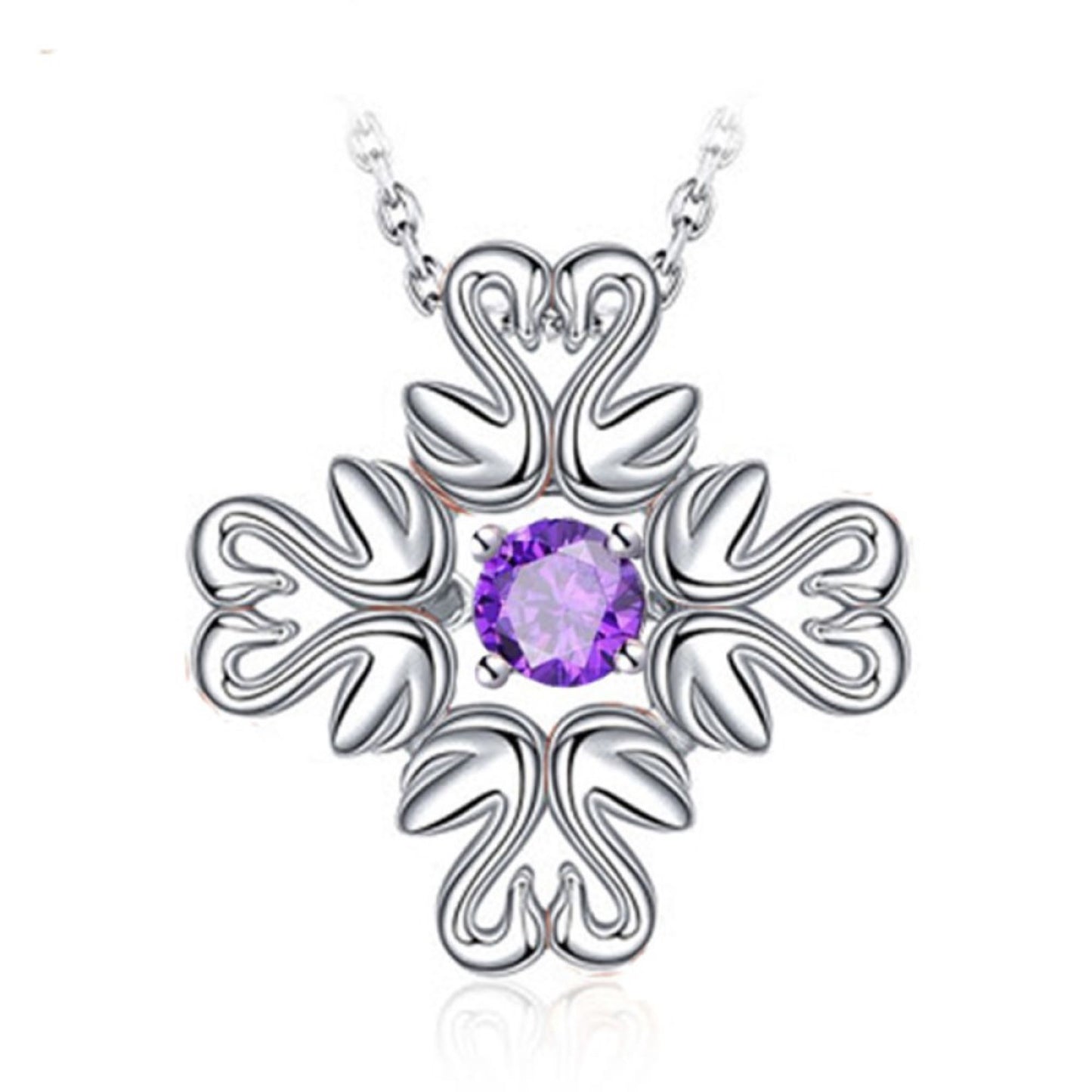 Silver Tone Cross shaped with Purple Crystal Pendant