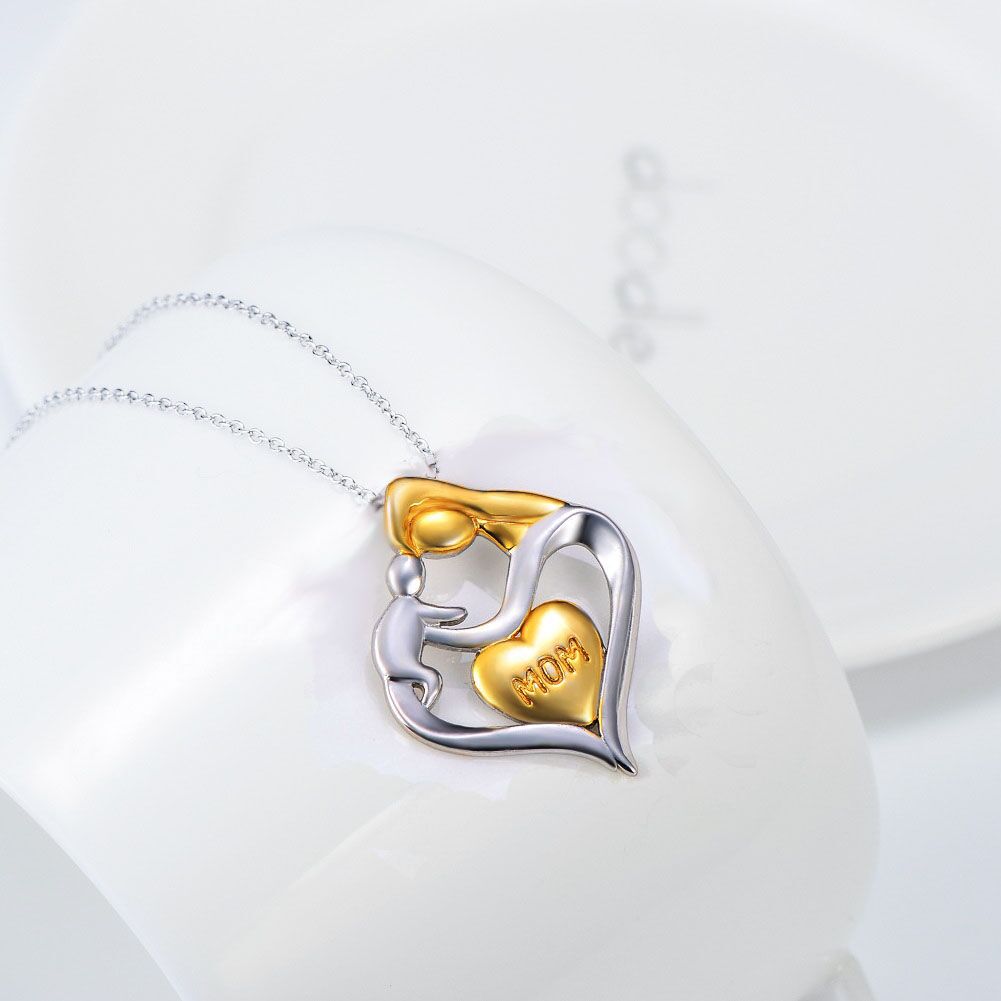Two Tone Mother and Child Love Heart Pendant