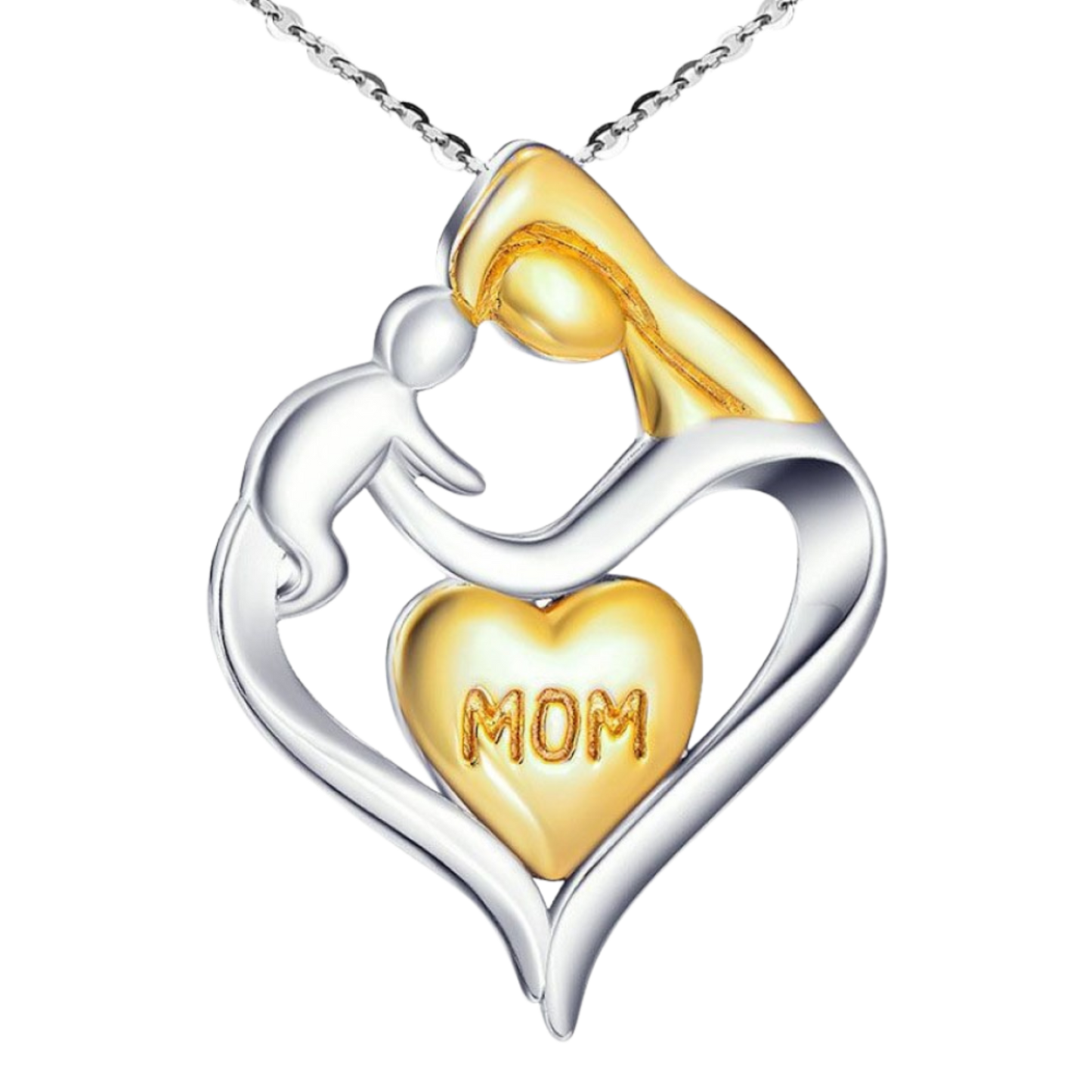 Two Tone Mother and Child Love Heart Pendant