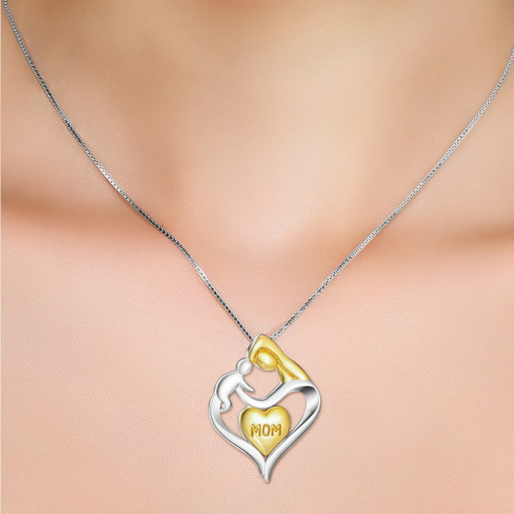Two Tone Mother and Child Love Heart Pendant