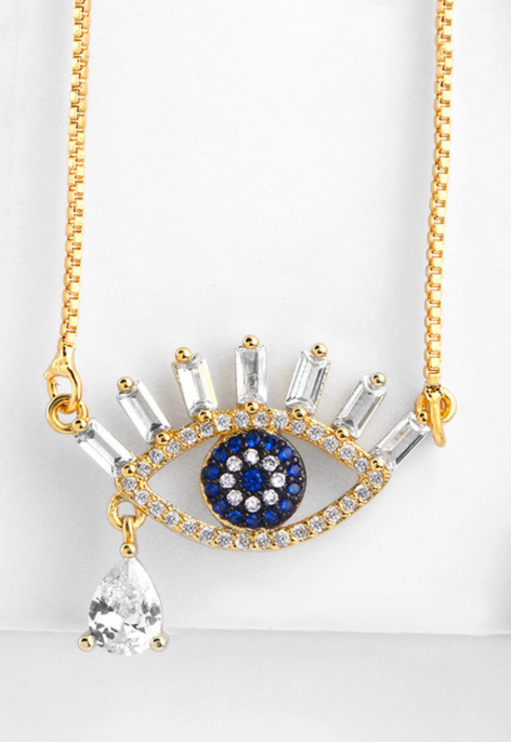 Evil Eyes Blue Purple Zircon Crystals Filled Pendant Necklace
