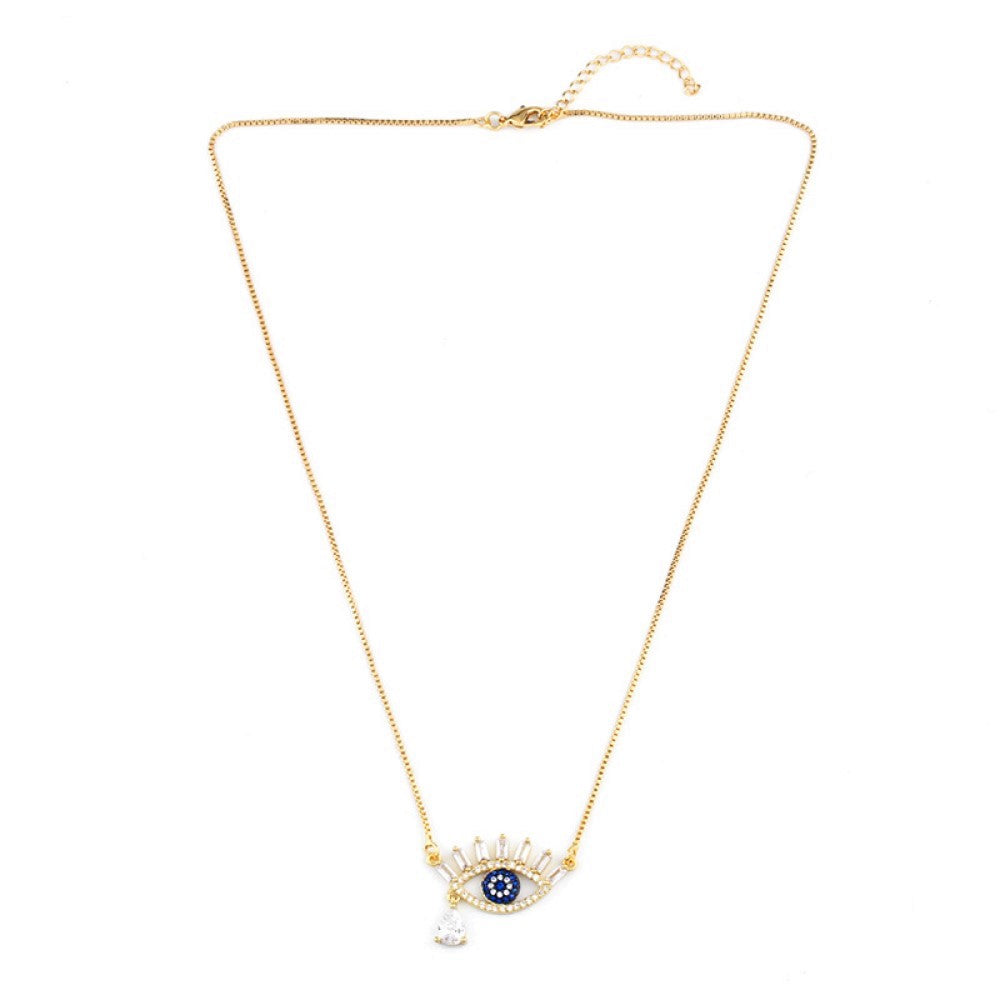 Evil Eyes Blue Purple Zircon Crystals Filled Pendant Necklace