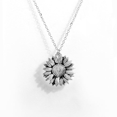 Silver Sunflower Open Pendant with Message