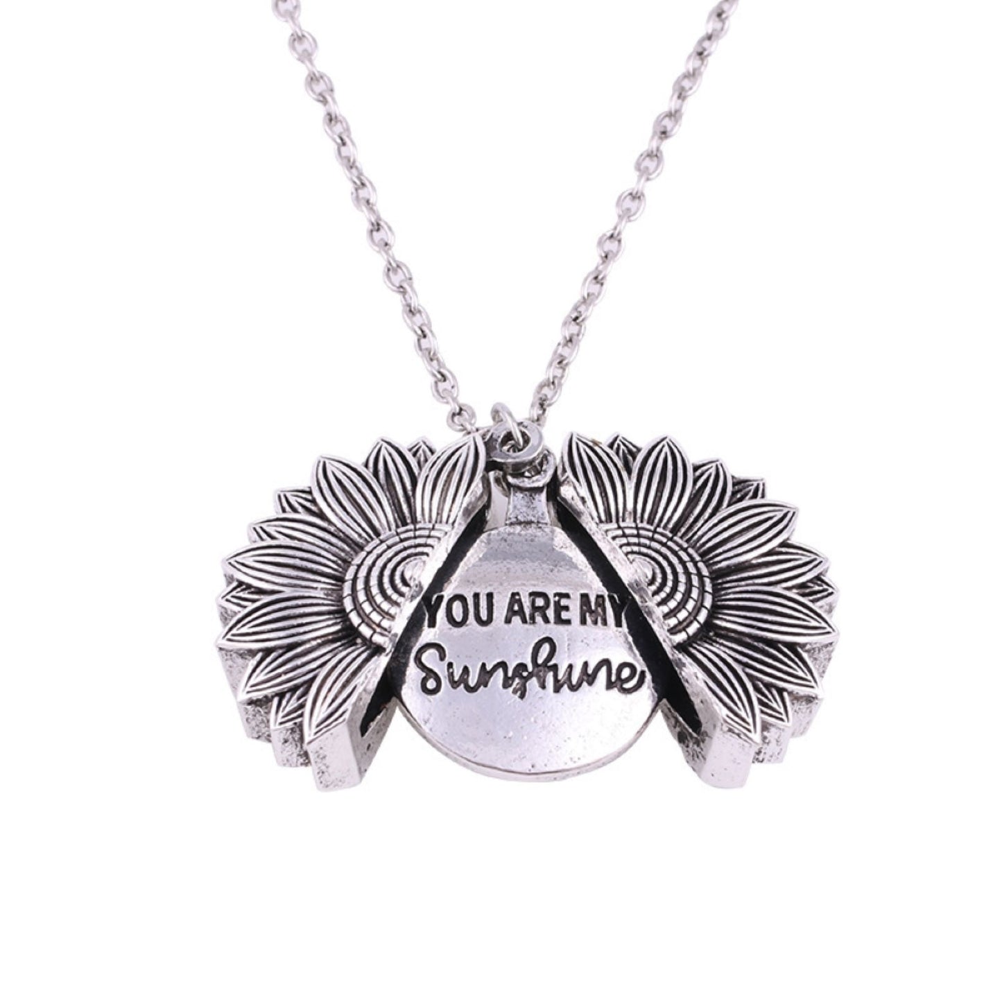 Silver Sunflower Open Pendant with Message