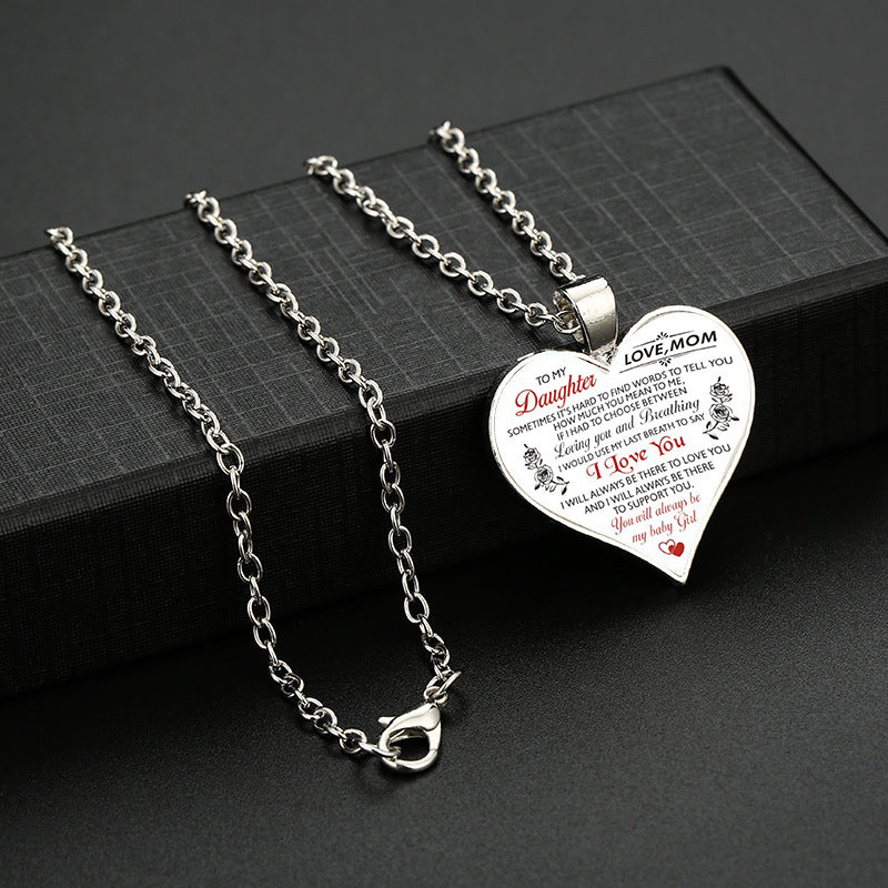 “Mom Gives Daughter” Love Pendant Sweater Chain
