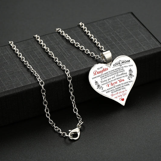 “Mom Gives Daughter” Love Pendant Sweater Chain