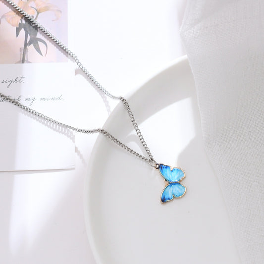 Silver Tone Turquoise Butterfly Necklace