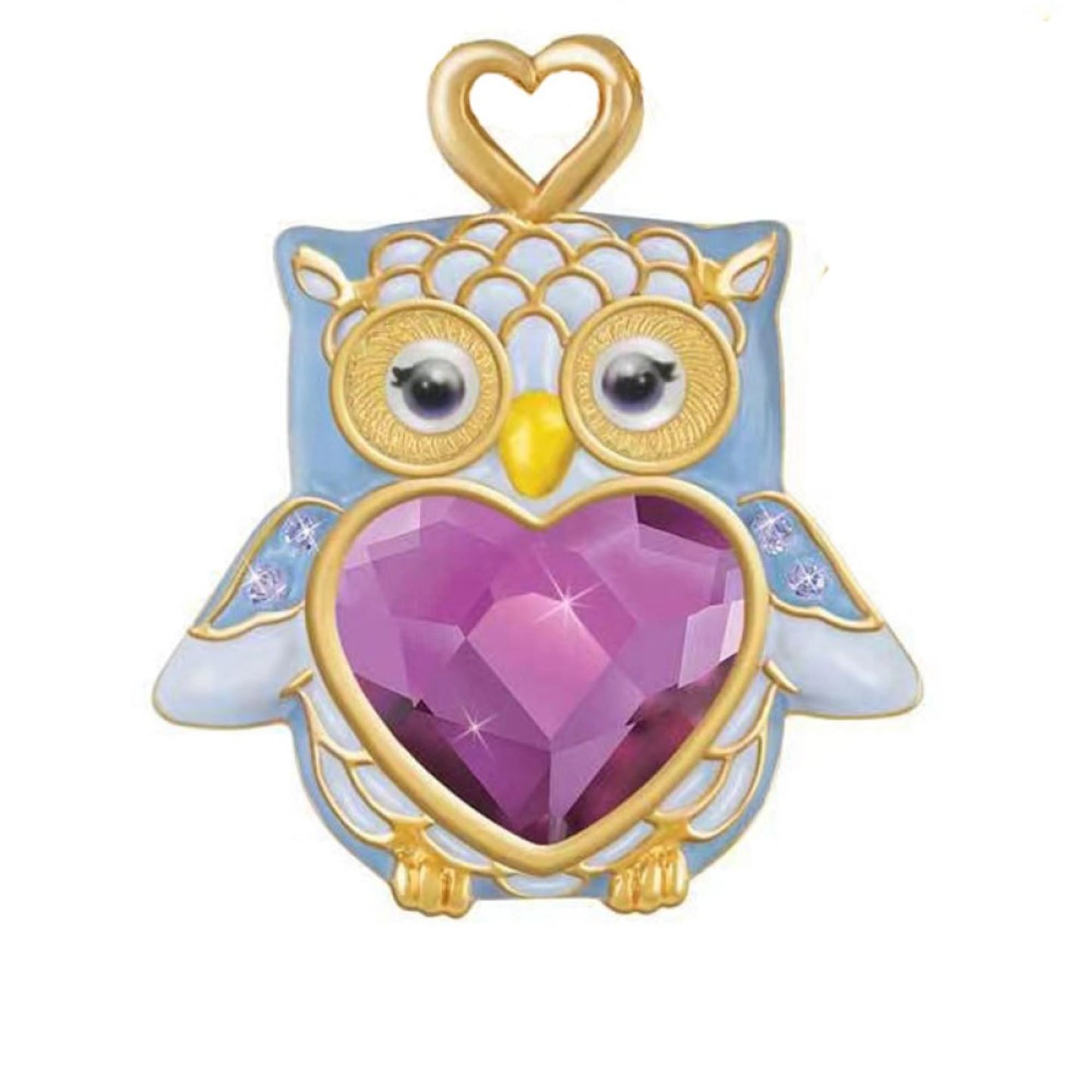 Gold Tone Owl Pink Crystal Heart with Message Tag Pendant