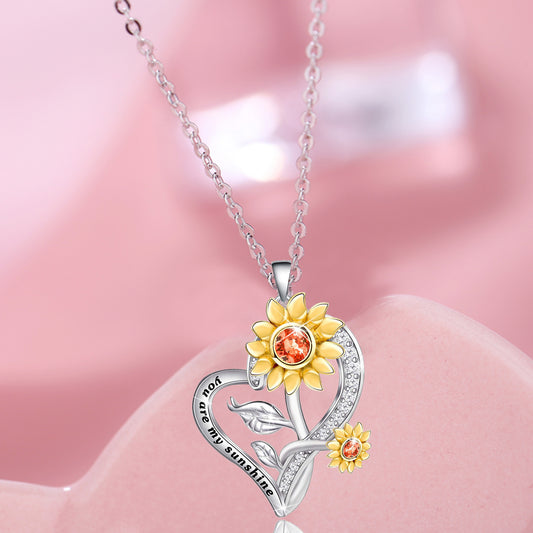 Sunflower Crystal Heart Pendant