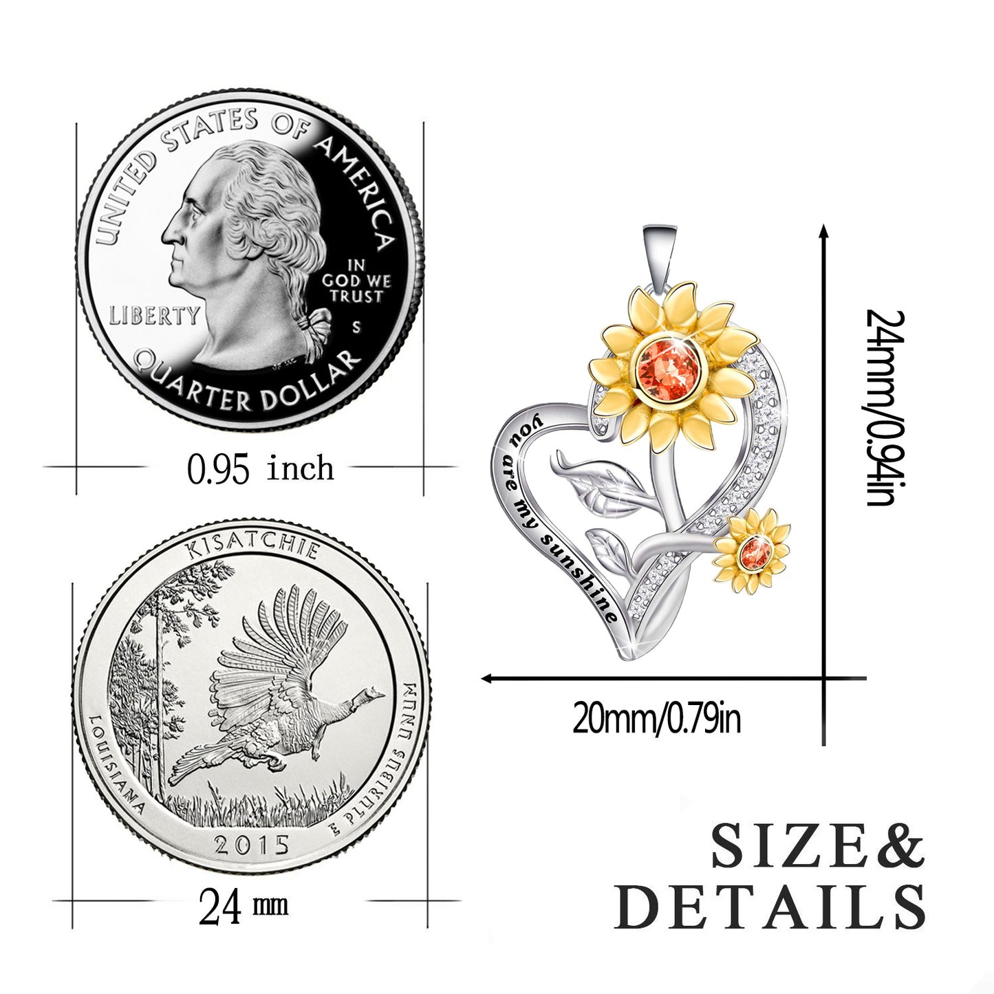 Sunflower Crystal Heart Pendant