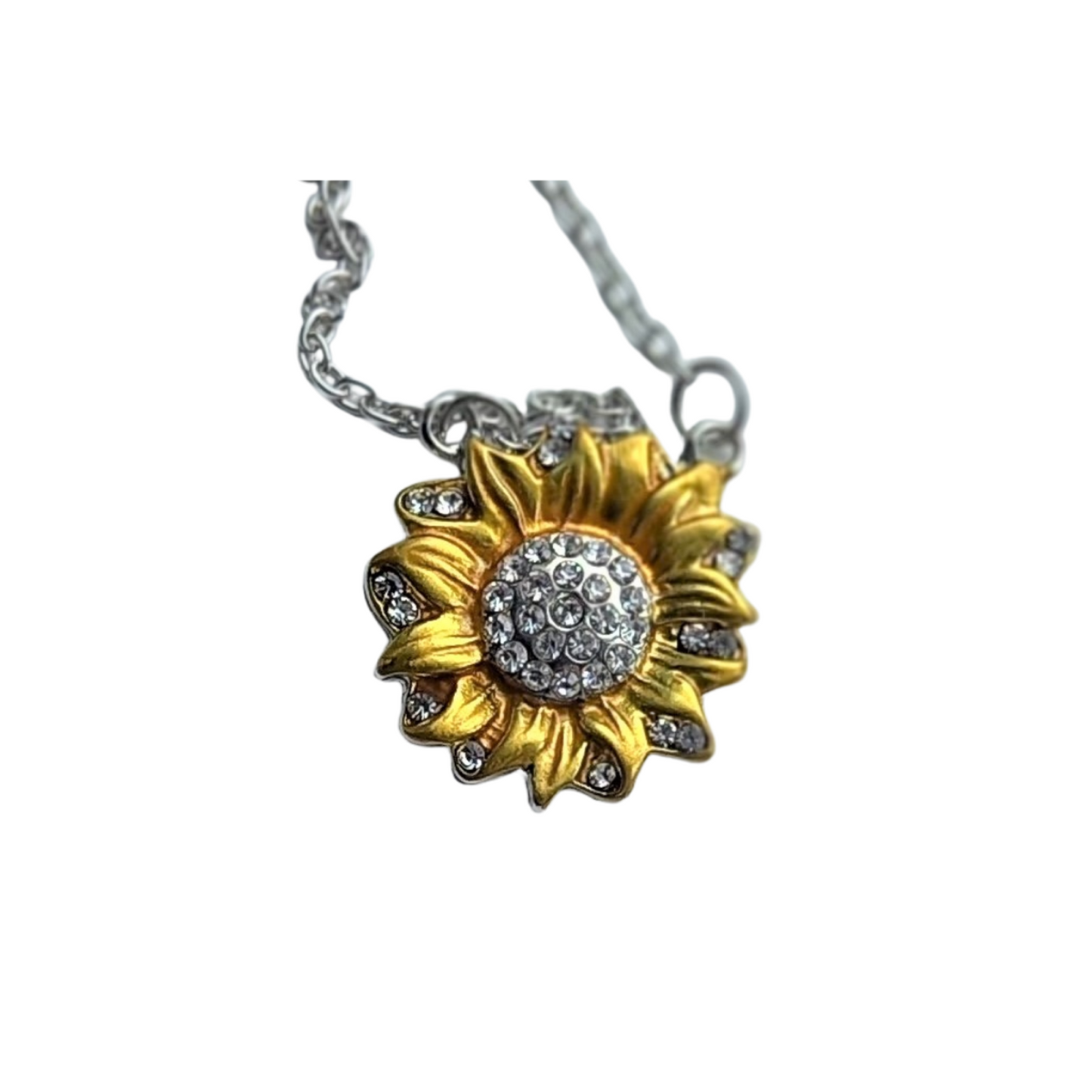 Sunflower Pendant Necklace Gold And Silver Tone With Crystals
