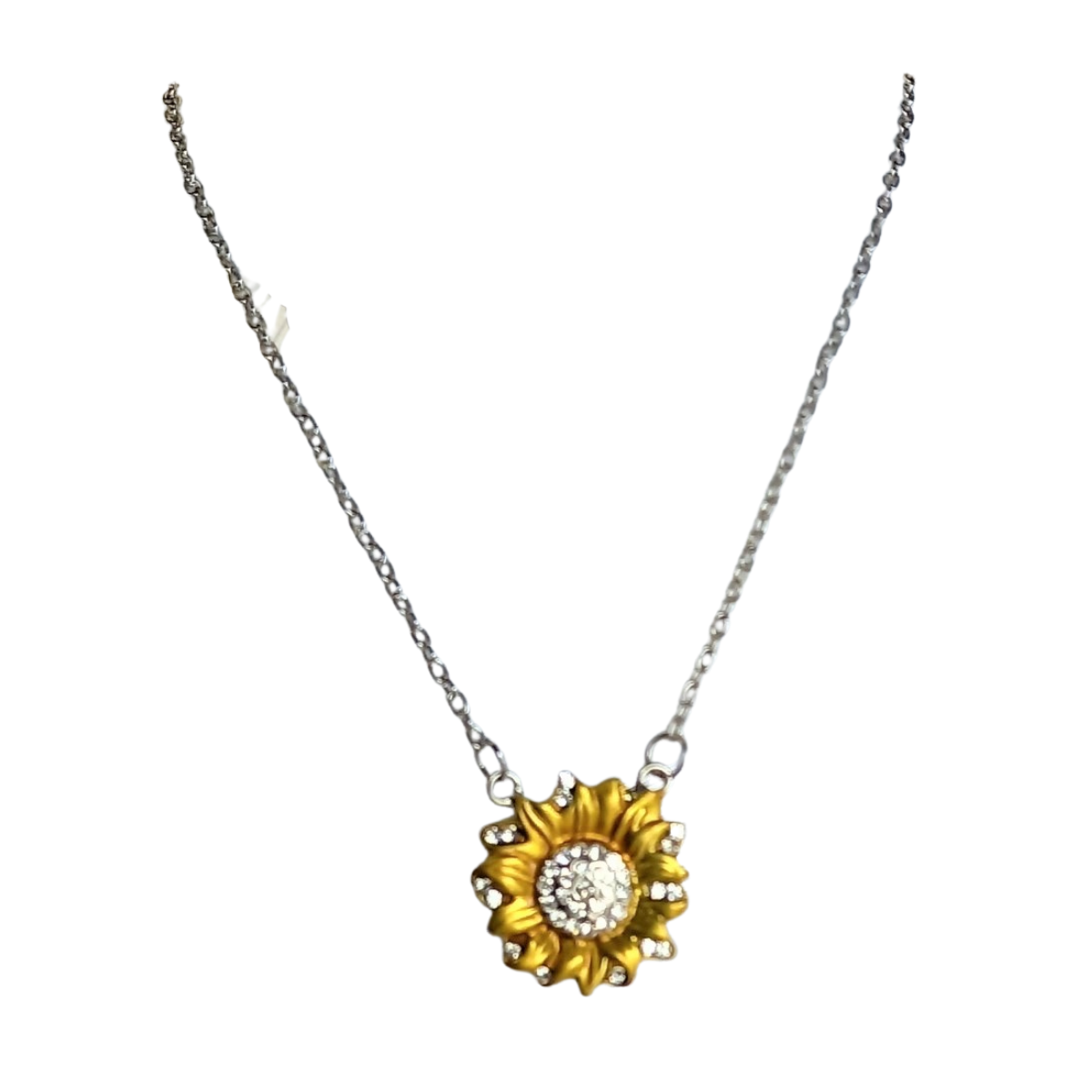 Sunflower Pendant Necklace Gold And Silver Tone With Crystals
