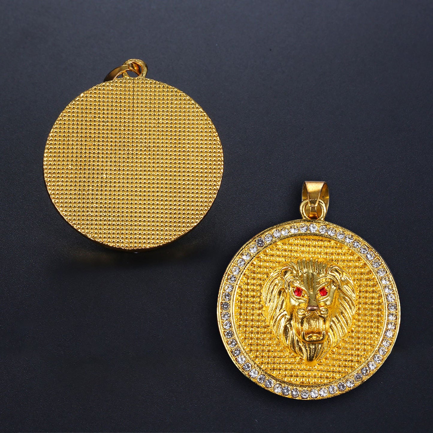 Golden Round Crystal Lion Pendant