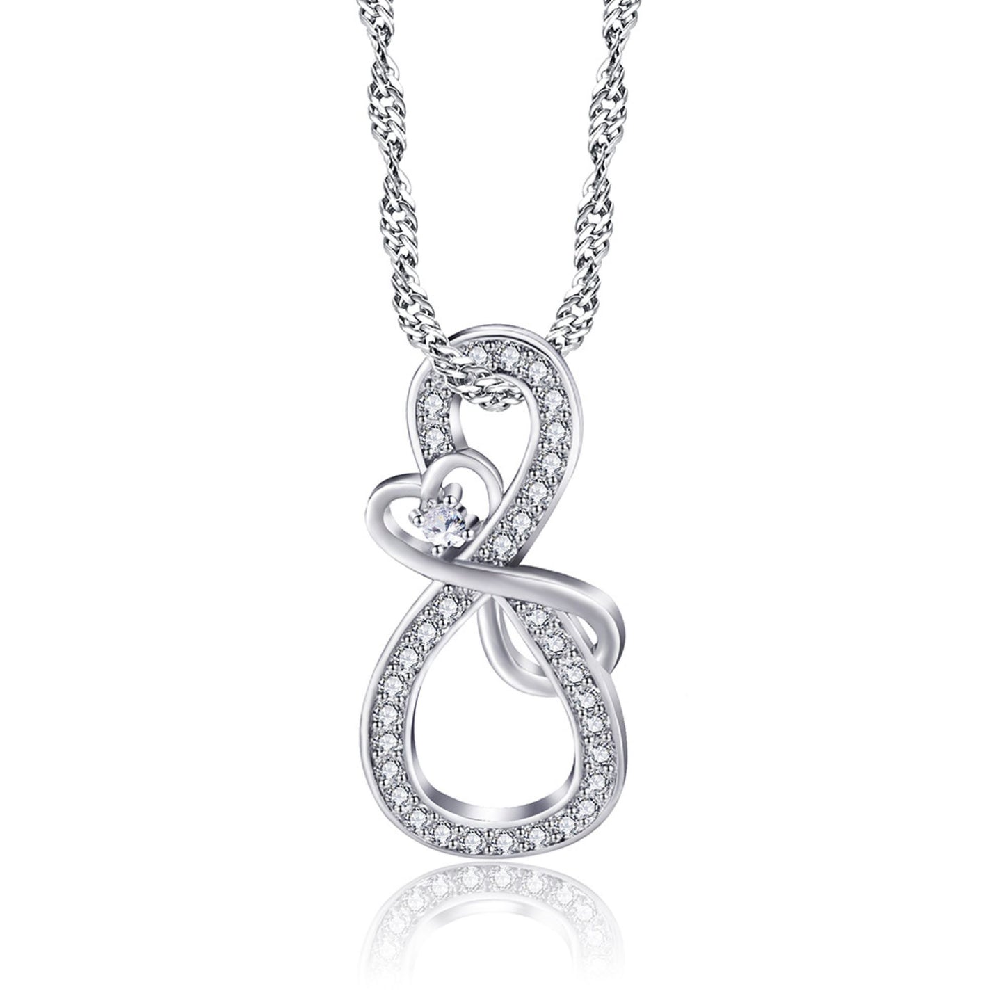 Silver Tone Figure 8 Knot love Crystal Necklace