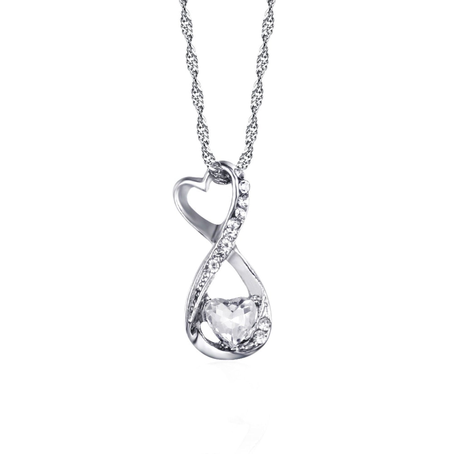 Crystal Love heart Infinity Necklace – Clear or Blue